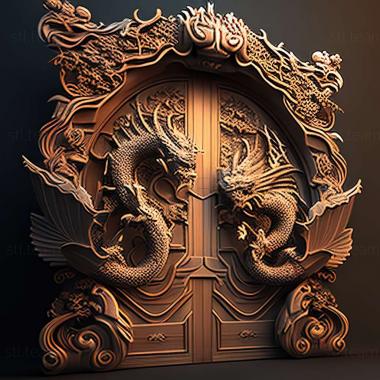 3D model door with CHINA DRAGONS (STL)